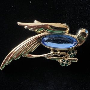 Vintage Monet Gold tone Rhinestone Bird Brooch